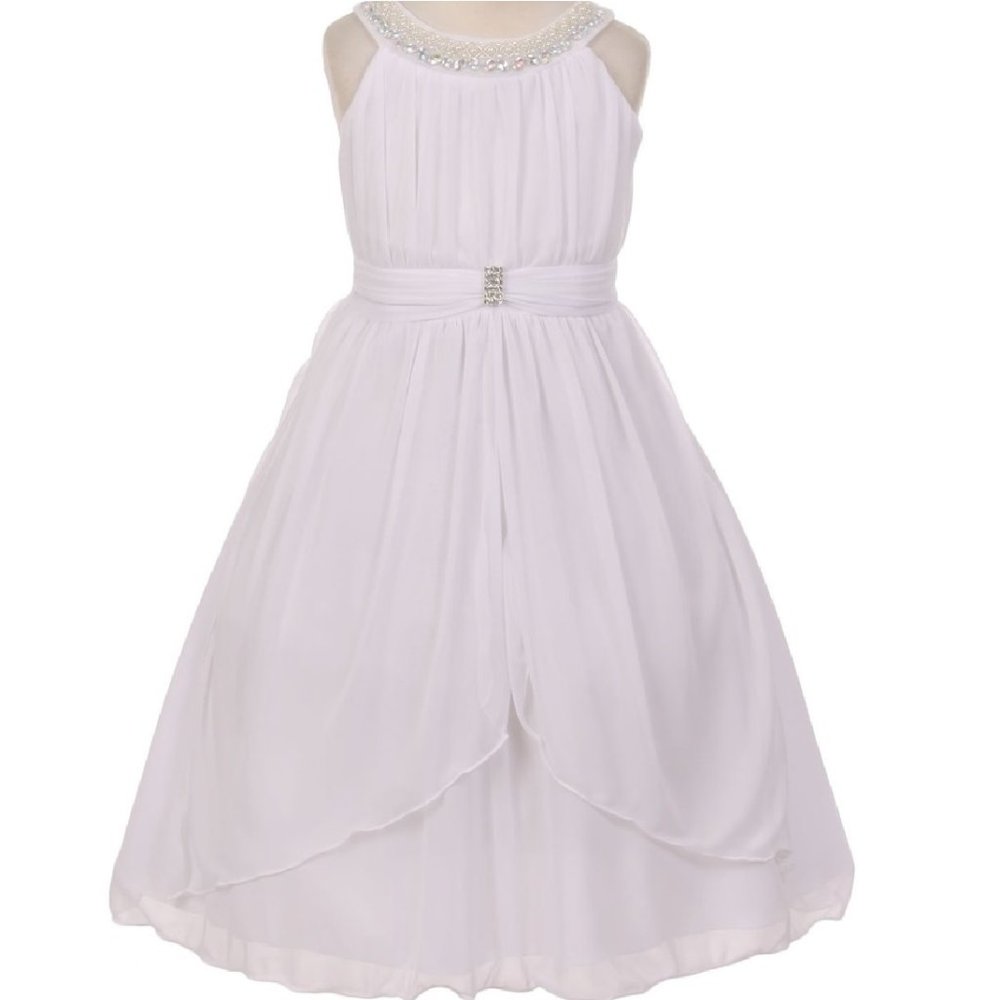 Little Toddler Girl Chiffon Communion Church Graduation Flower Girl Dress White